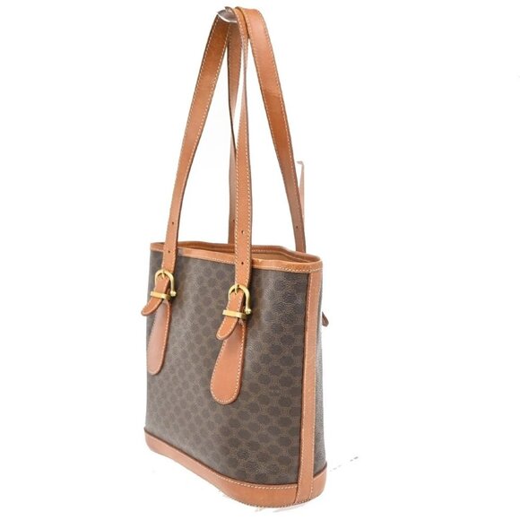 CELINE Logo Macadam Pattern Shoulder Tote Bag PVC Leather Brown Italy - Picture 4 of 14